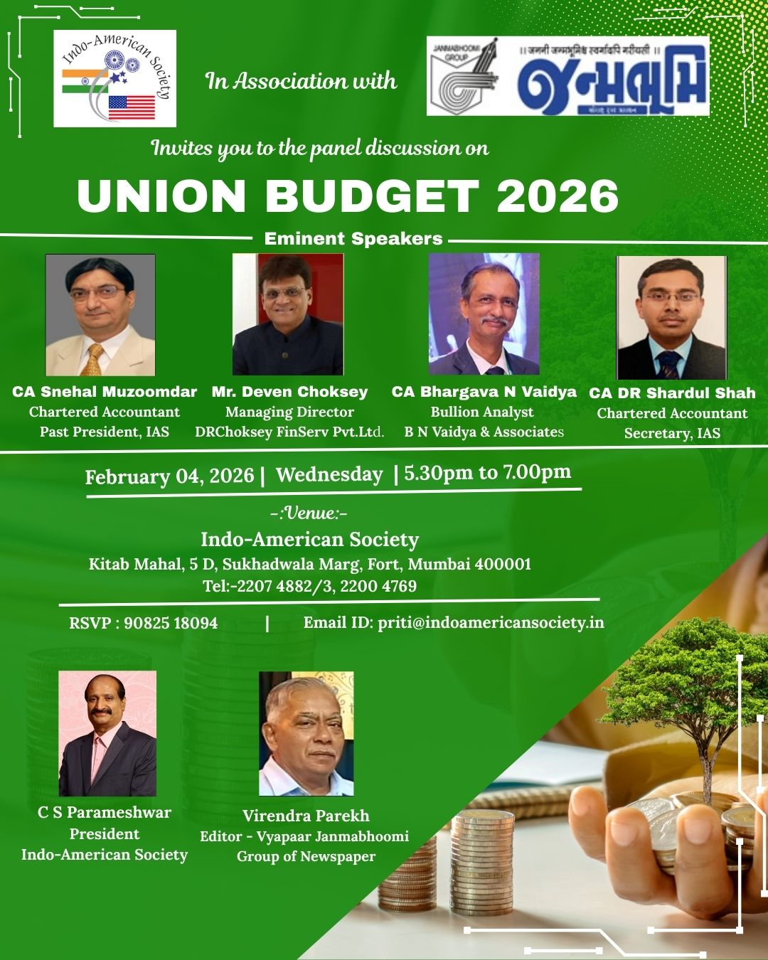 Invitation to Union Budget 2026 Panel Discussion – Wednesday, 4th February 2026 at Indo-American Society