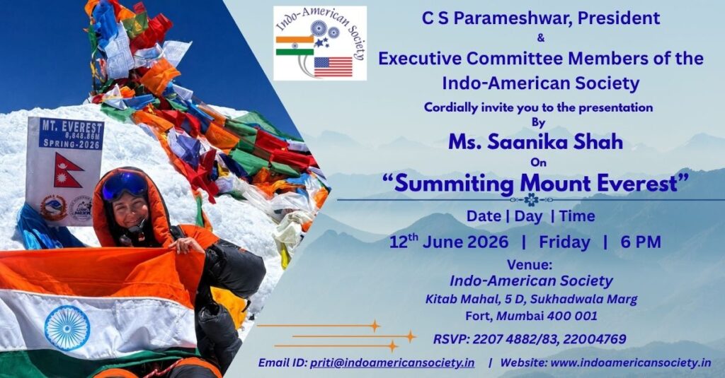 Talk on “Summiting Mount Everest” by Guest Speaker Ms. Saanika Shah, a young mountaineer, scheduled for Friday, 12th June 2026 at 6:00 PM.